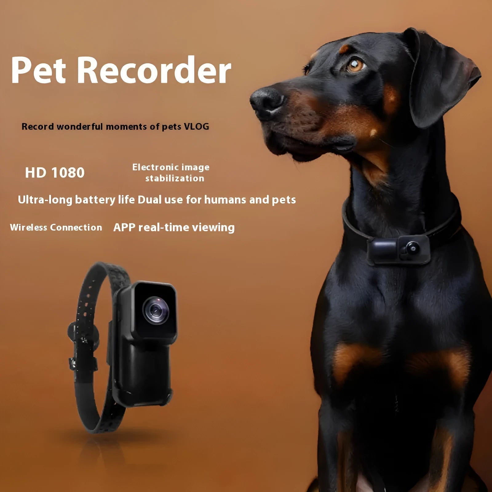 Black Wi-Fi camera neckband wireless recorder with USB-C port and compact dimensions