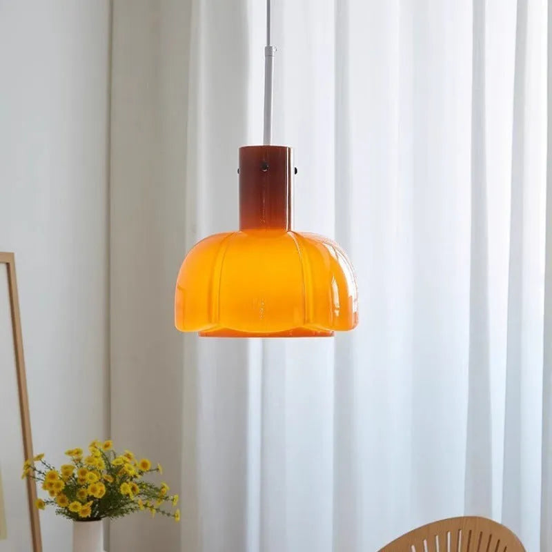 Medieval glass bud chandelier pendant light with E27 fitting in retro colour options