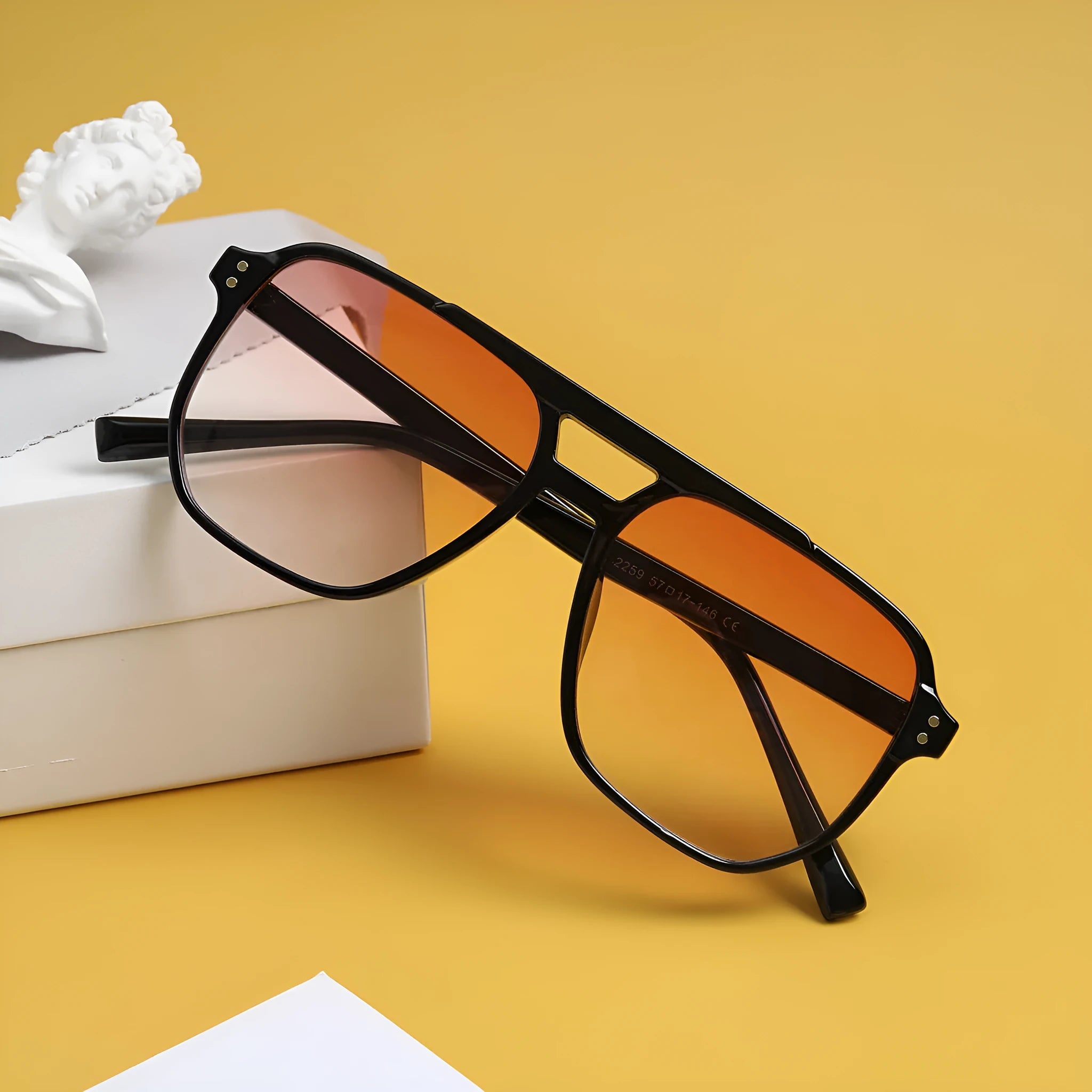 Square double beam fashion sunglasses for women in bright black all grey colour with UV400 protection.