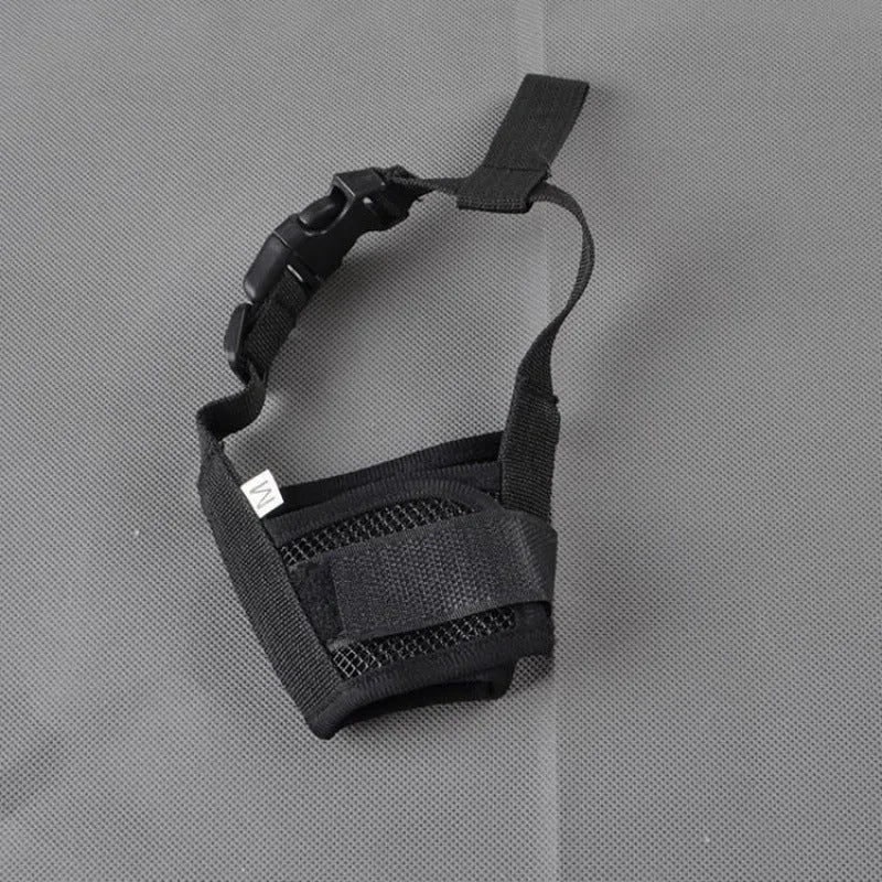 Adjustable plastic basket dog muzzle shown in multiple colours and sizes for biting and barking control.
