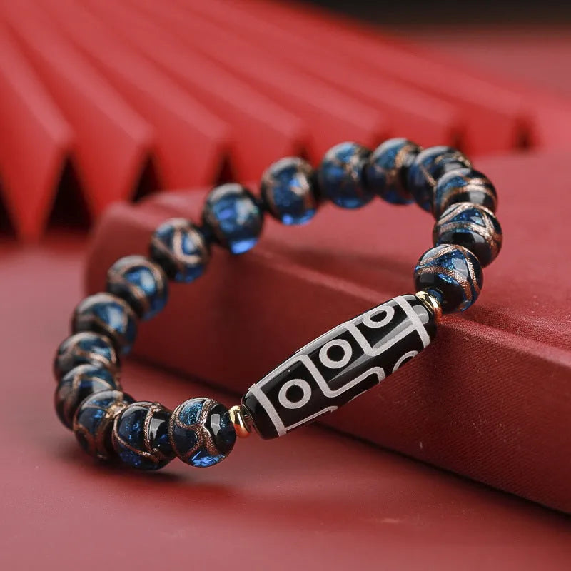 Traditional Chinese colourful glass bead bracelet with five-colour pattern and snake charms