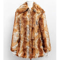 Women's tiger print faux fur leather jacket shown in street fashion style