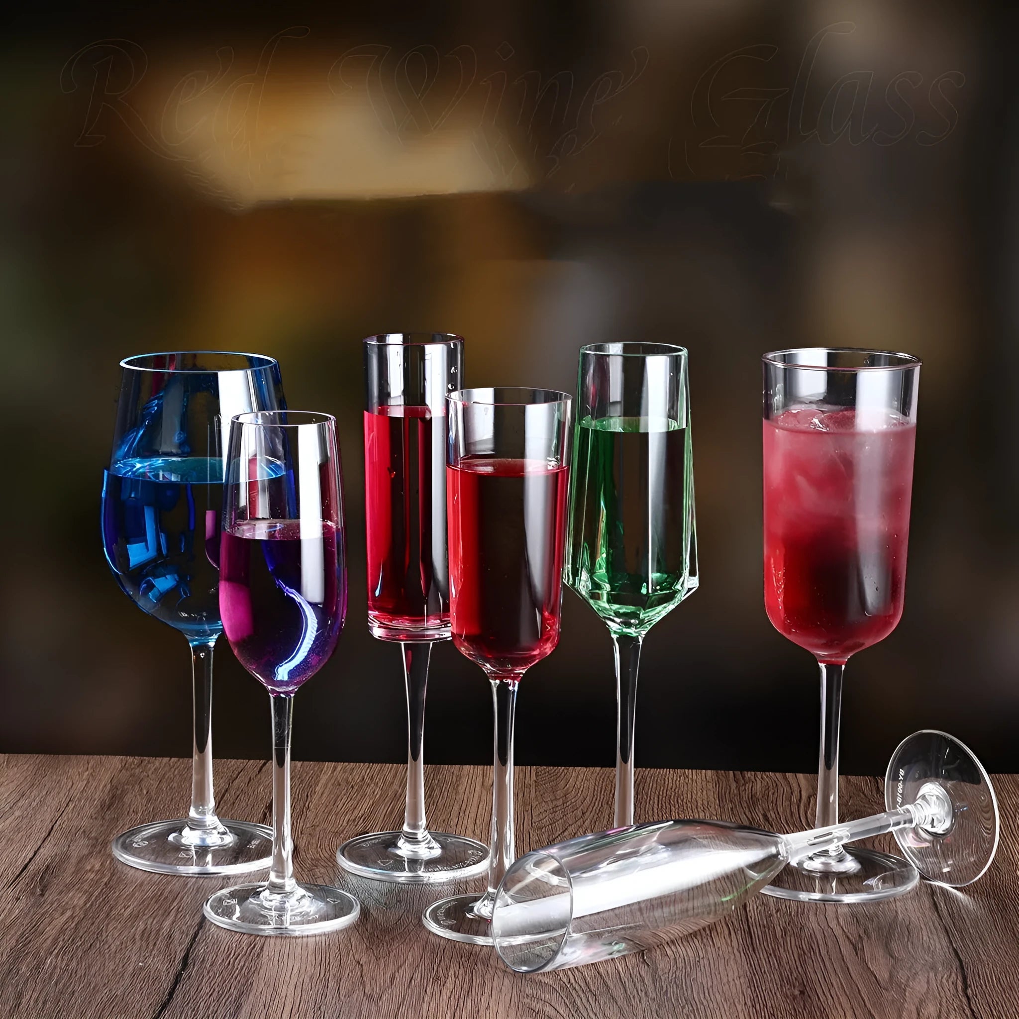 Clear acrylic wine glass with modern simple design, shown in 550ml and 300ml sizes for party catering.