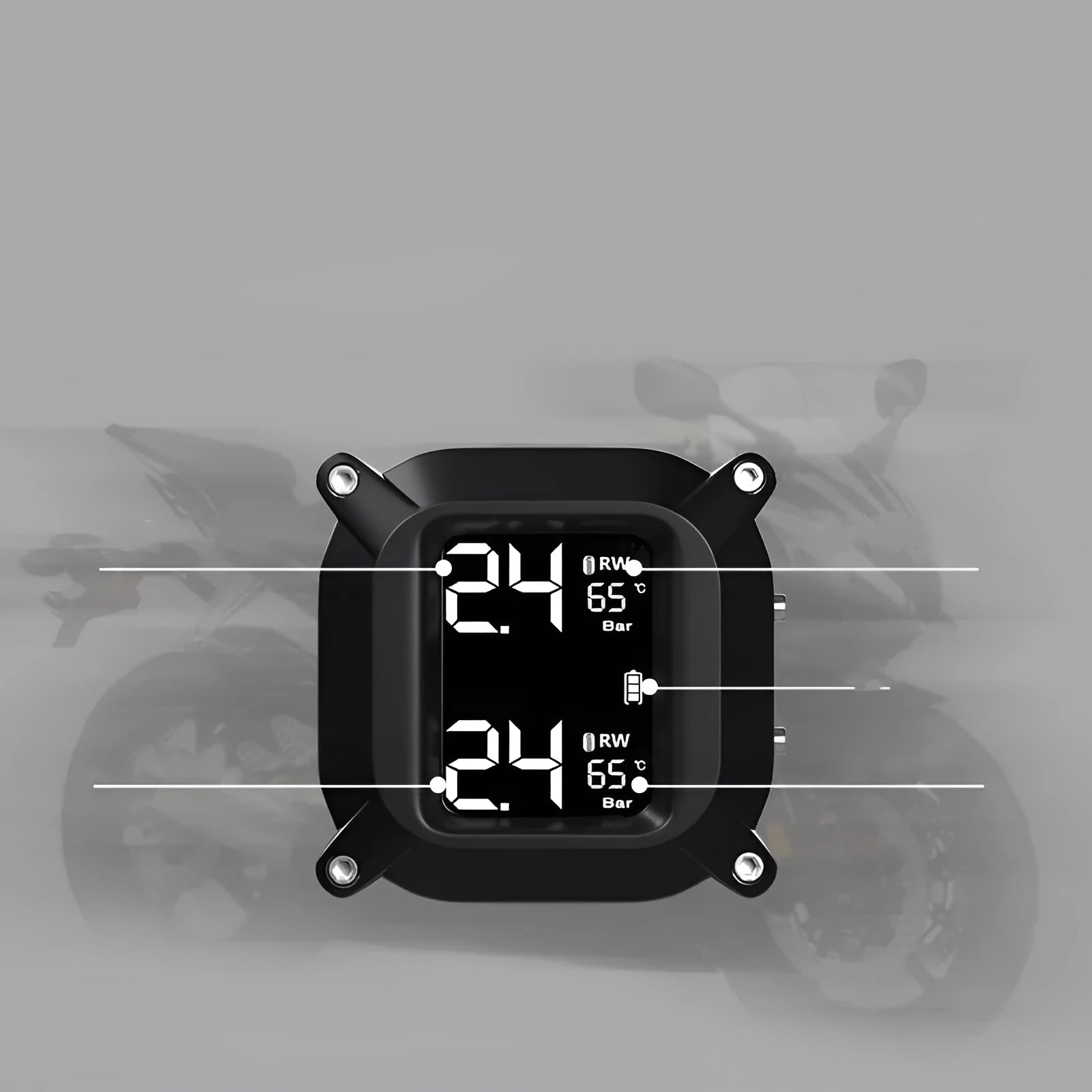 Motorcycle wireless tire pressure monitoring system digital display black portable mini TPMS for two-wheeled trailer