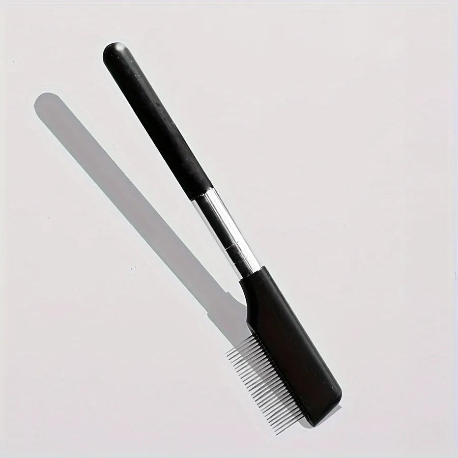 Black pet grooming brush with comb for tear stain removal and hair grooming on dogs and cats