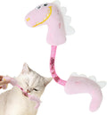 Set of four plush cat toys including a fish, mouse, bunny, and chew toy in assorted colours.