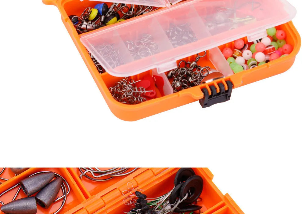 Weihe 257-piece fishing lure accessories set in orange ABS storage box