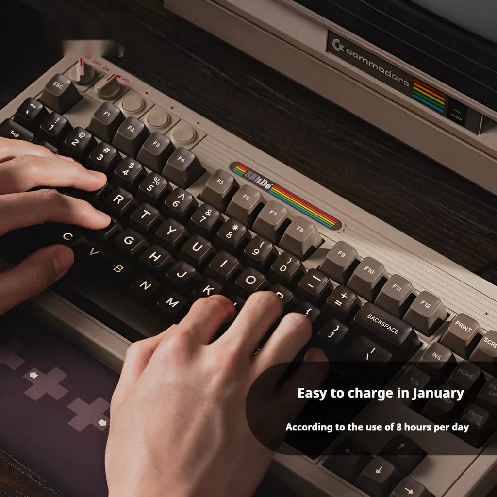 Retro87 wireless mechanical keyboard with C64 styling, incense-inserted ABS finish, and rocker control