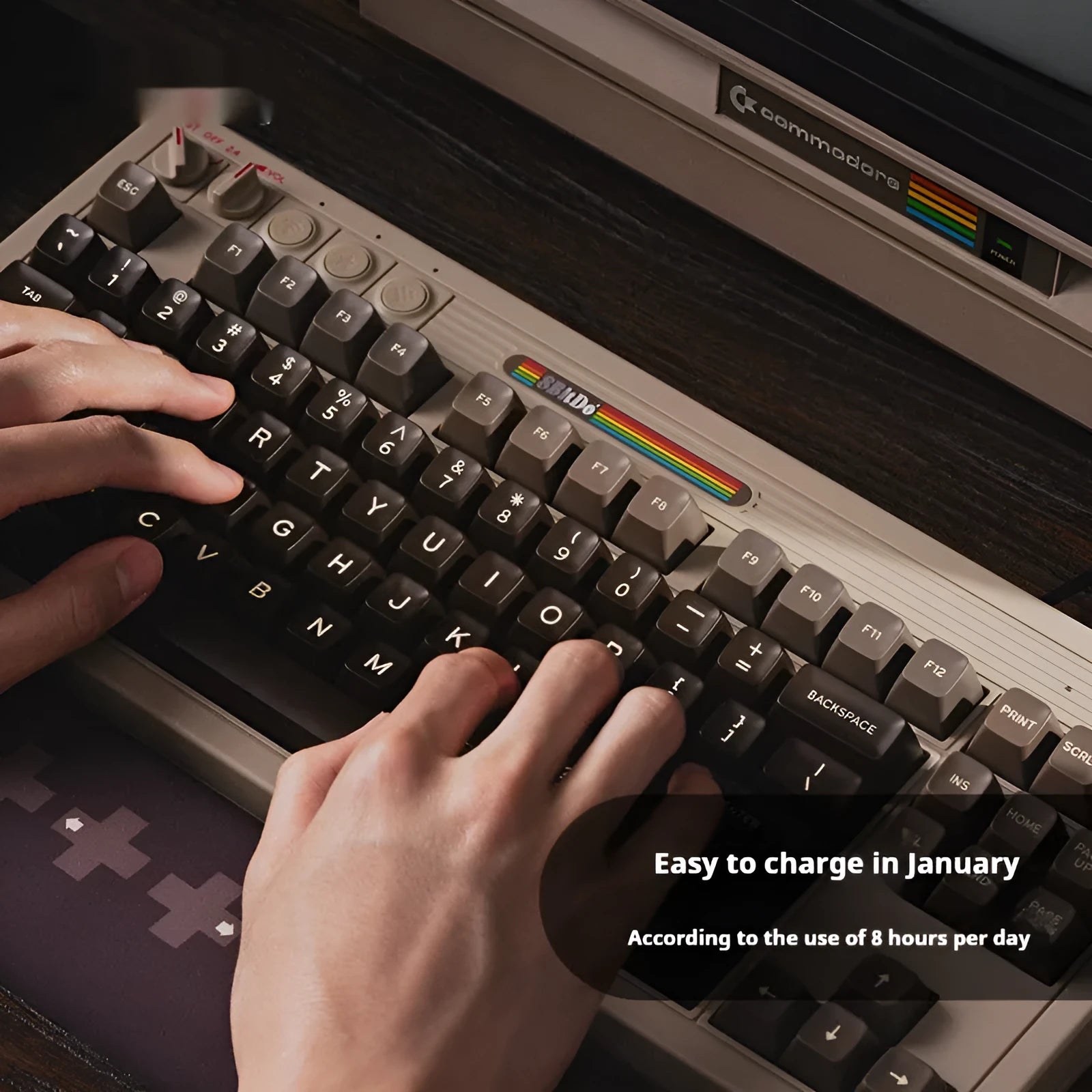 Retro87 wireless mechanical keyboard with C64 styling, incense-inserted ABS finish, and rocker control
