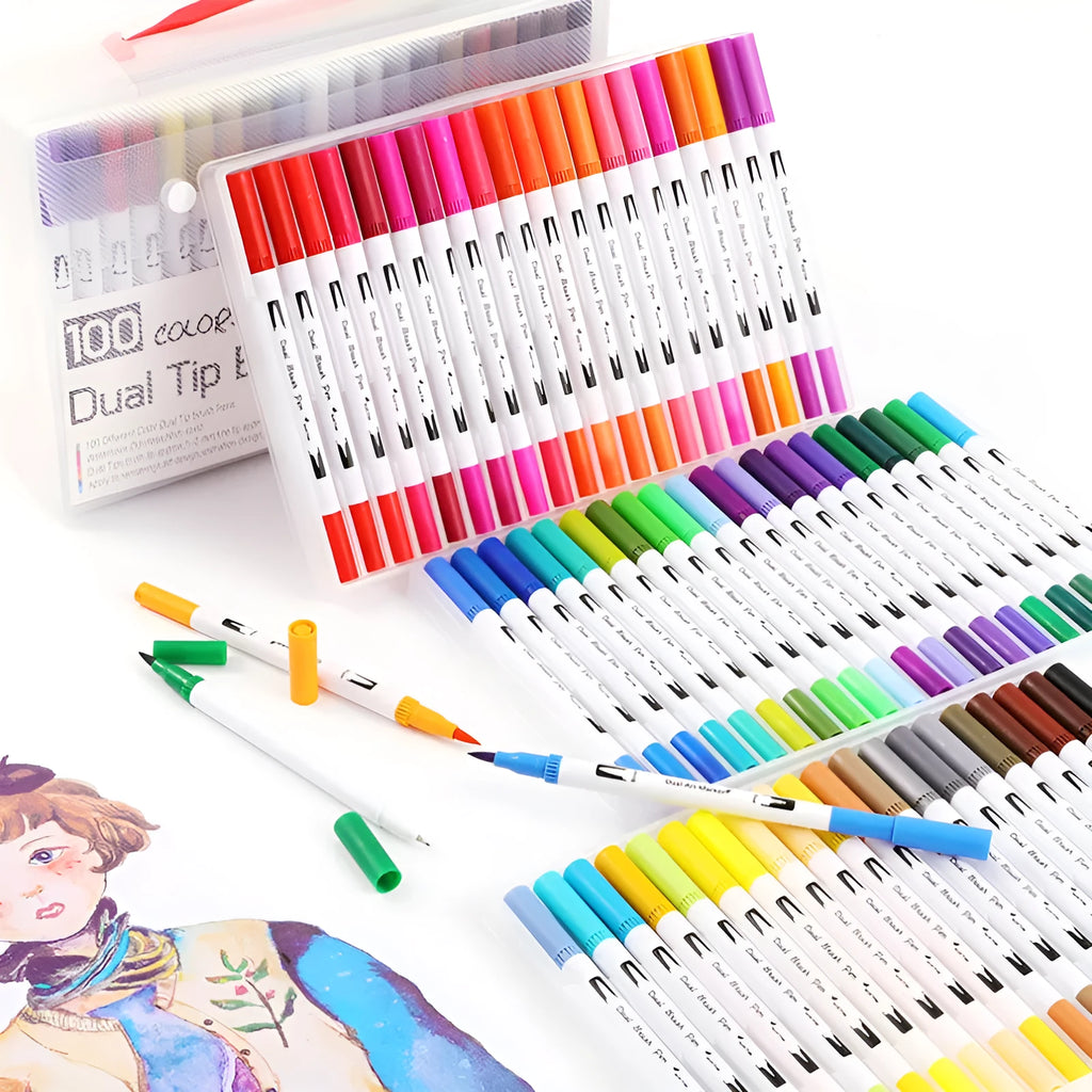 Set of watercolour pens in a case, showing multiple colour options for artists and promotional use.