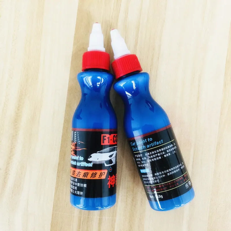 Car scratch repair agent with applicator brush for blue vehicle touch-ups
