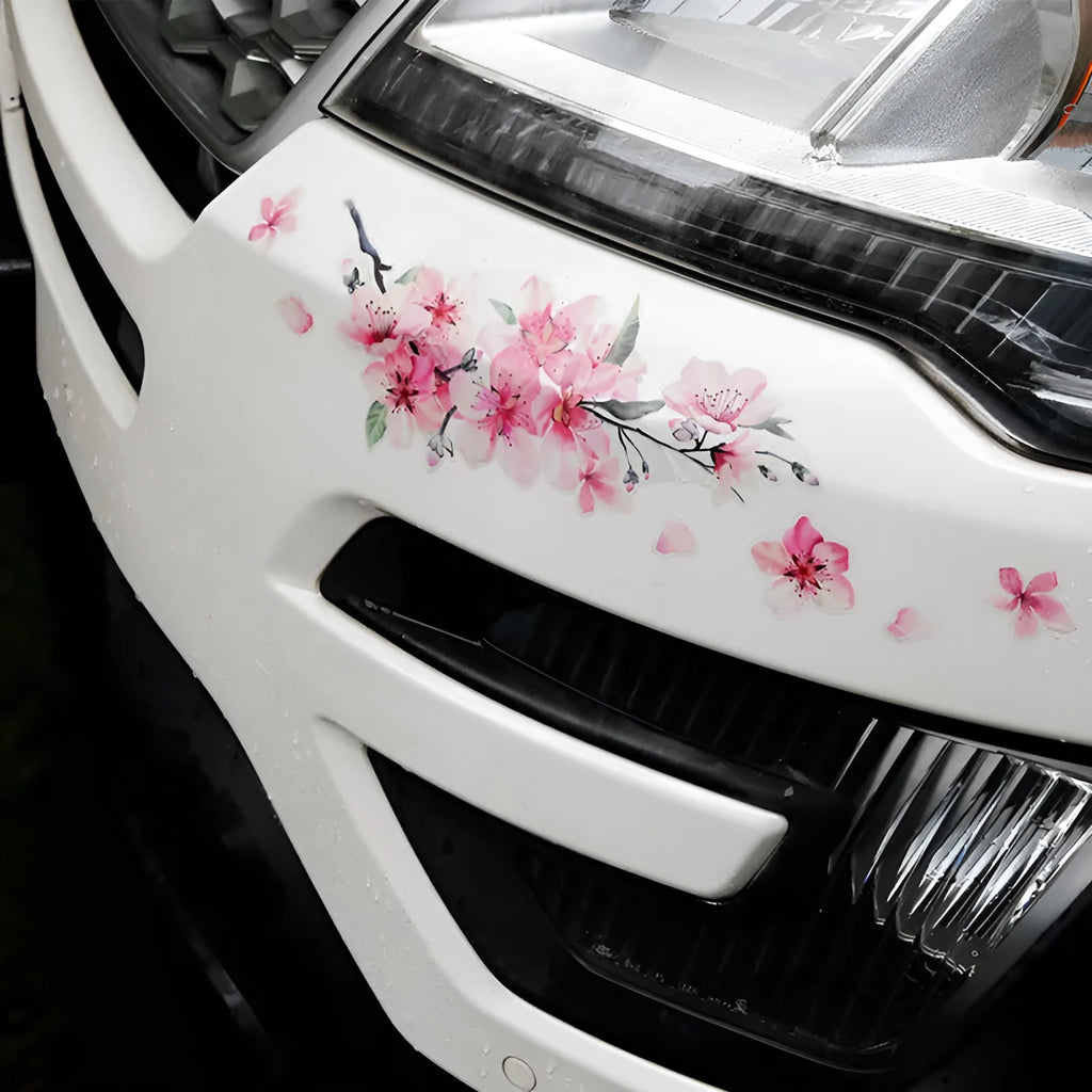 PVC cherry blossom car vinyl sticker in two size options for vehicle decoration.