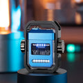 Blue Pulse electric arc lighter showing the double plasma arc and the mechanical gyroscope design.