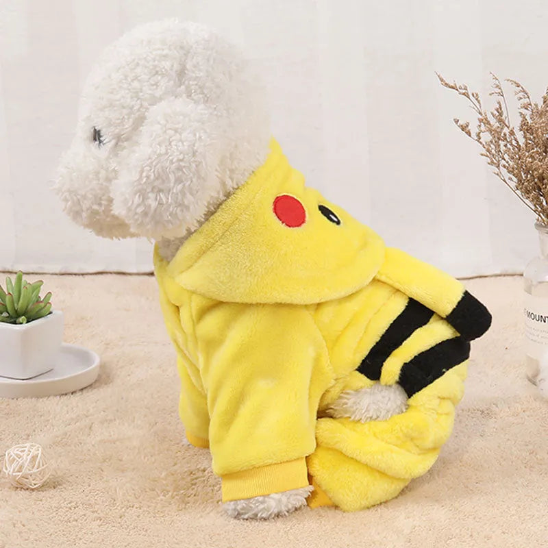 Fleece hooded cat coat with cartoon design in multiple sizes for small to medium pets