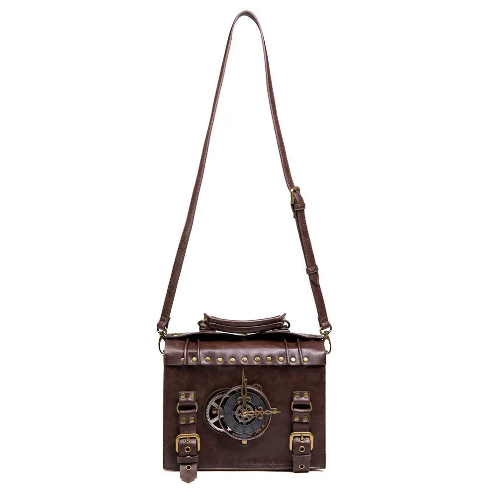 Bronze steampunk industrial retro style pillow shoulder bag with metal details