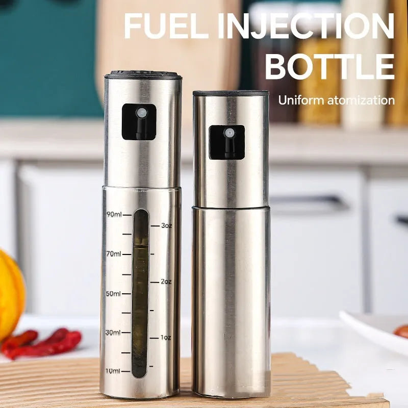 Press-type oil injection bottle 100ml glass with stainless steel visual scale for kitchen use