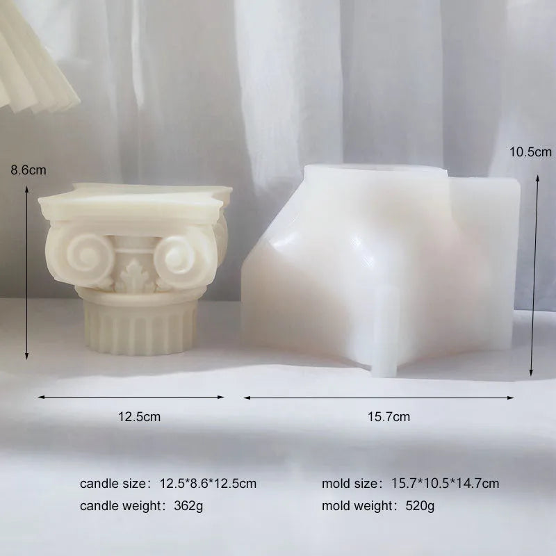 Flexible silicone Roman pillar mould for candles, chocolate, and plaster crafts.