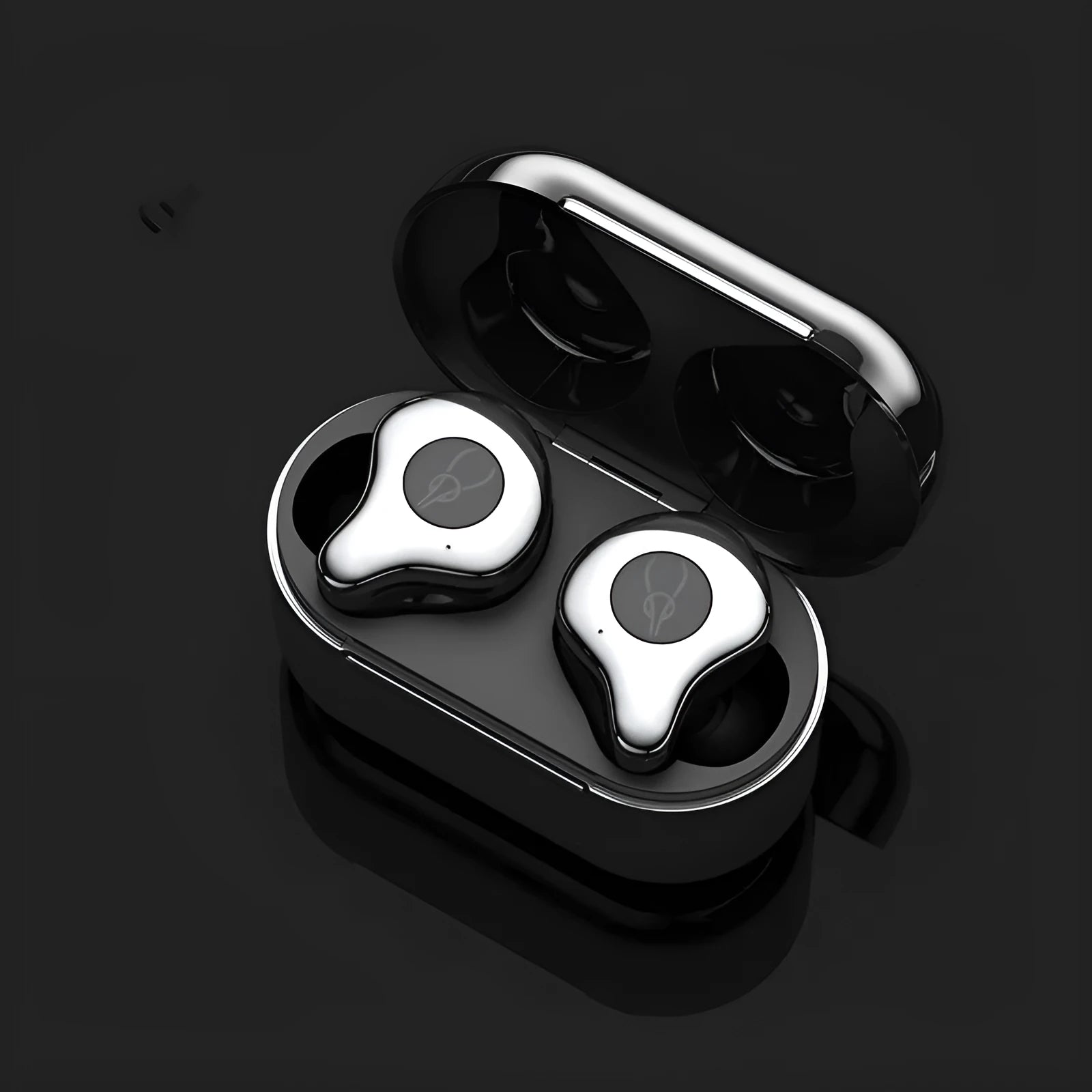Wireless TWS Bluetooth earbuds in a charging case, available in six colours.