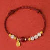 Handcrafted Hetian jade cinnabar red rope women's bracelet with 925 silver adjustable chain
