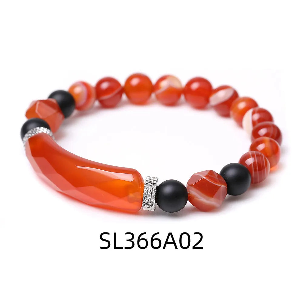 Handmade diamond-cut black agate bracelet for women and men on white background