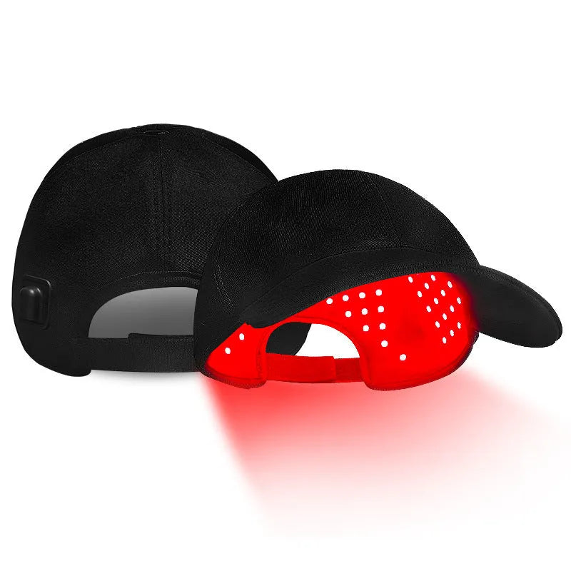 Black infrared peaked cap hair growth device with 180 LED lights and controller