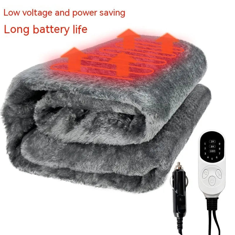 Gray 12V car electric blanket kneepad with plug cord