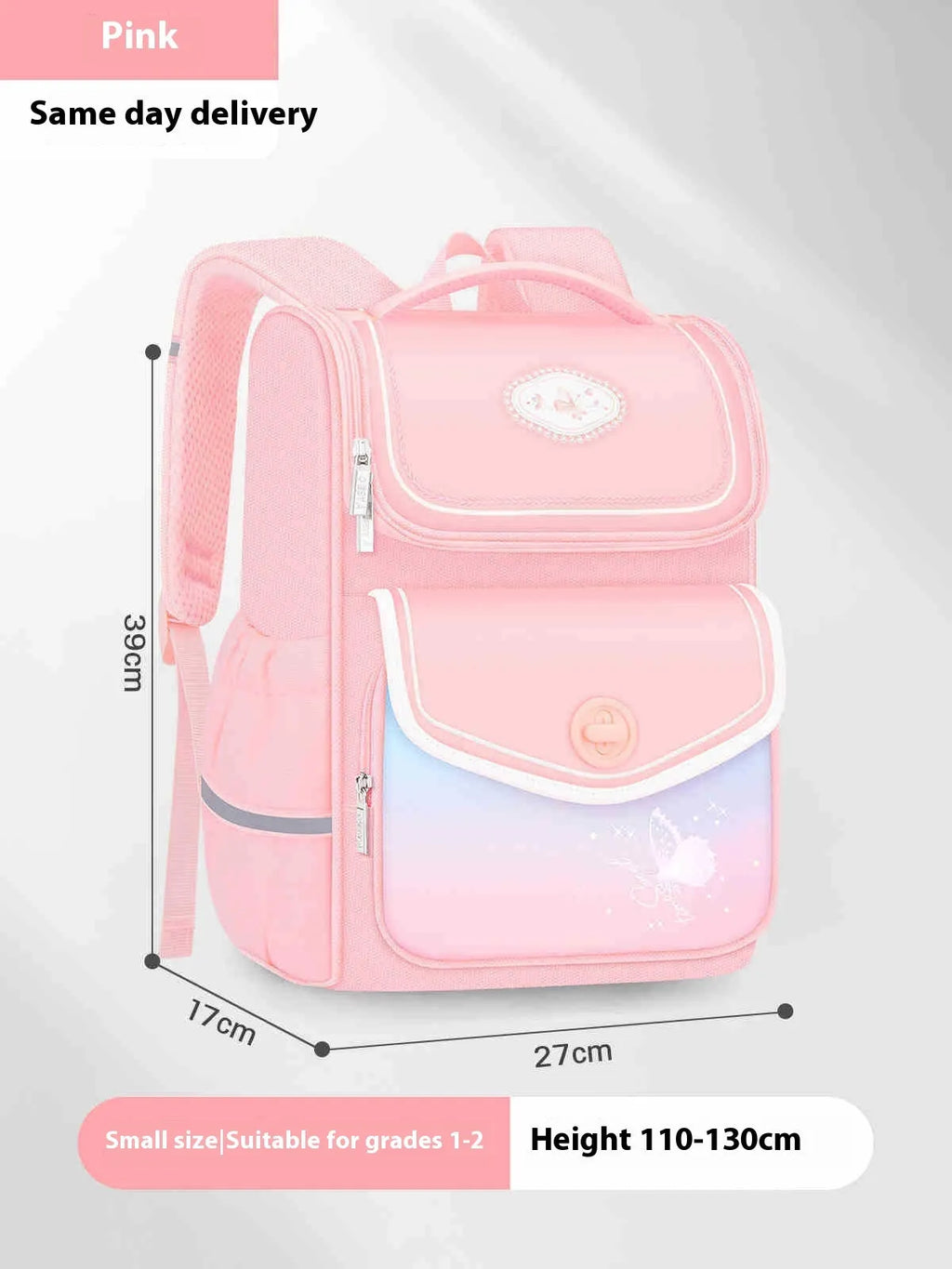 Girls waterproof Oxford cloth school backpack for primary years 1-6 in pink, purple and green colours