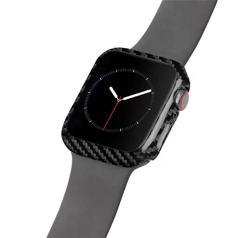 Carbon fibre design leather case for Apple Watch 4 44mm in black.