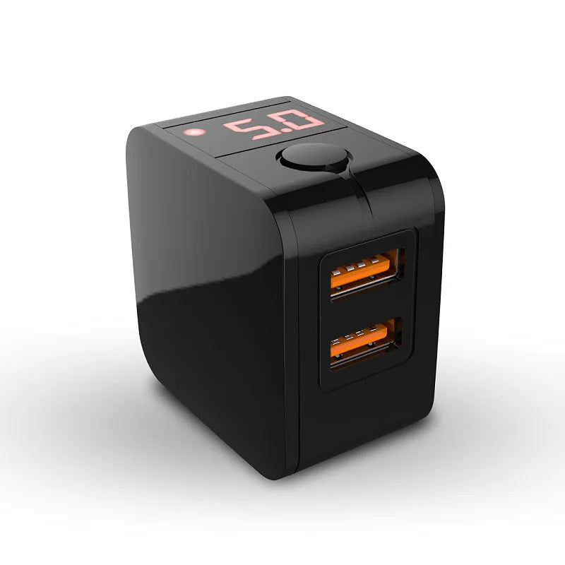 5V2.4A dual USB fast charging power adapter with digital display in black, white or red colour options