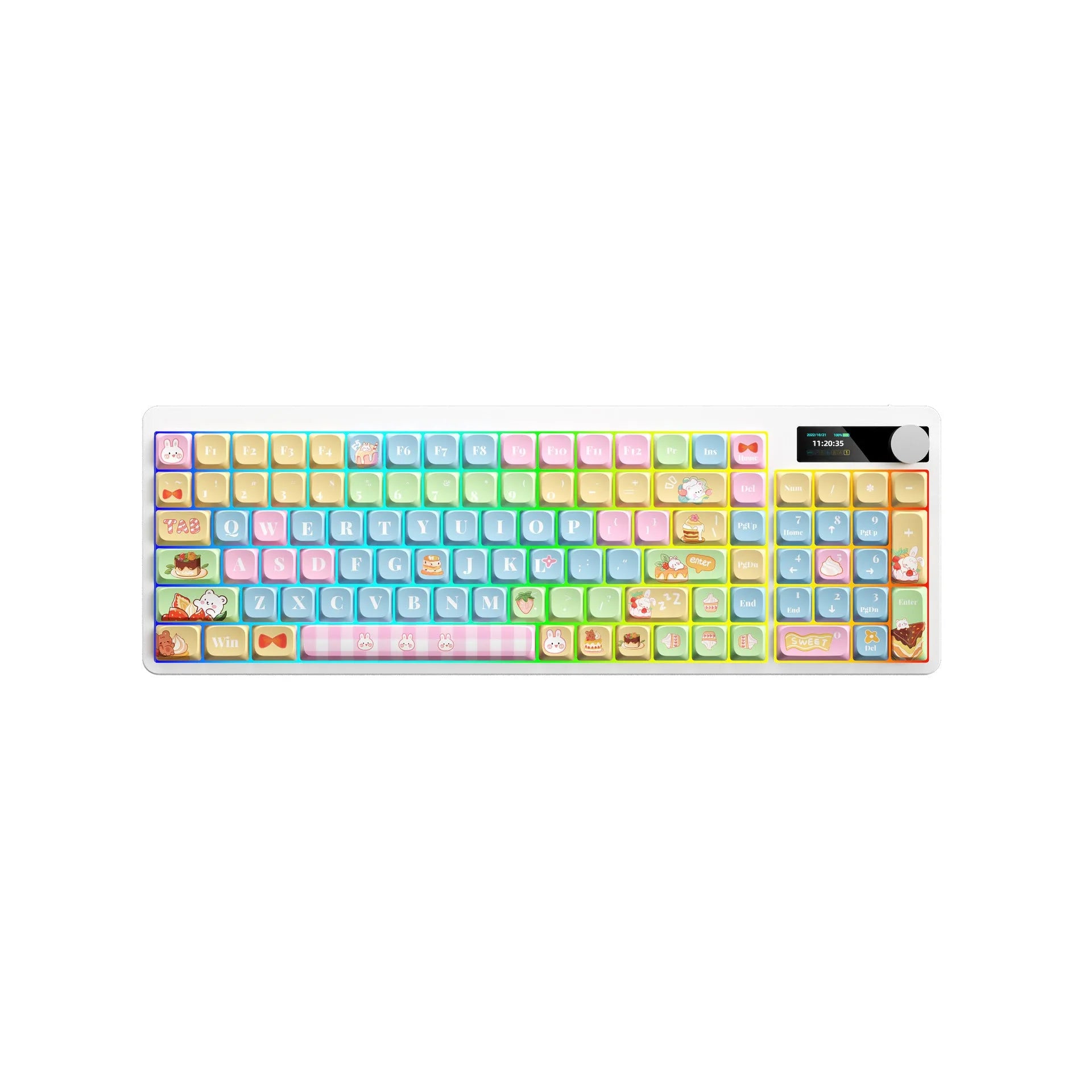 Black Iron Cow mechanical keyboard with RGB backlight showing candy planet red axis colour option