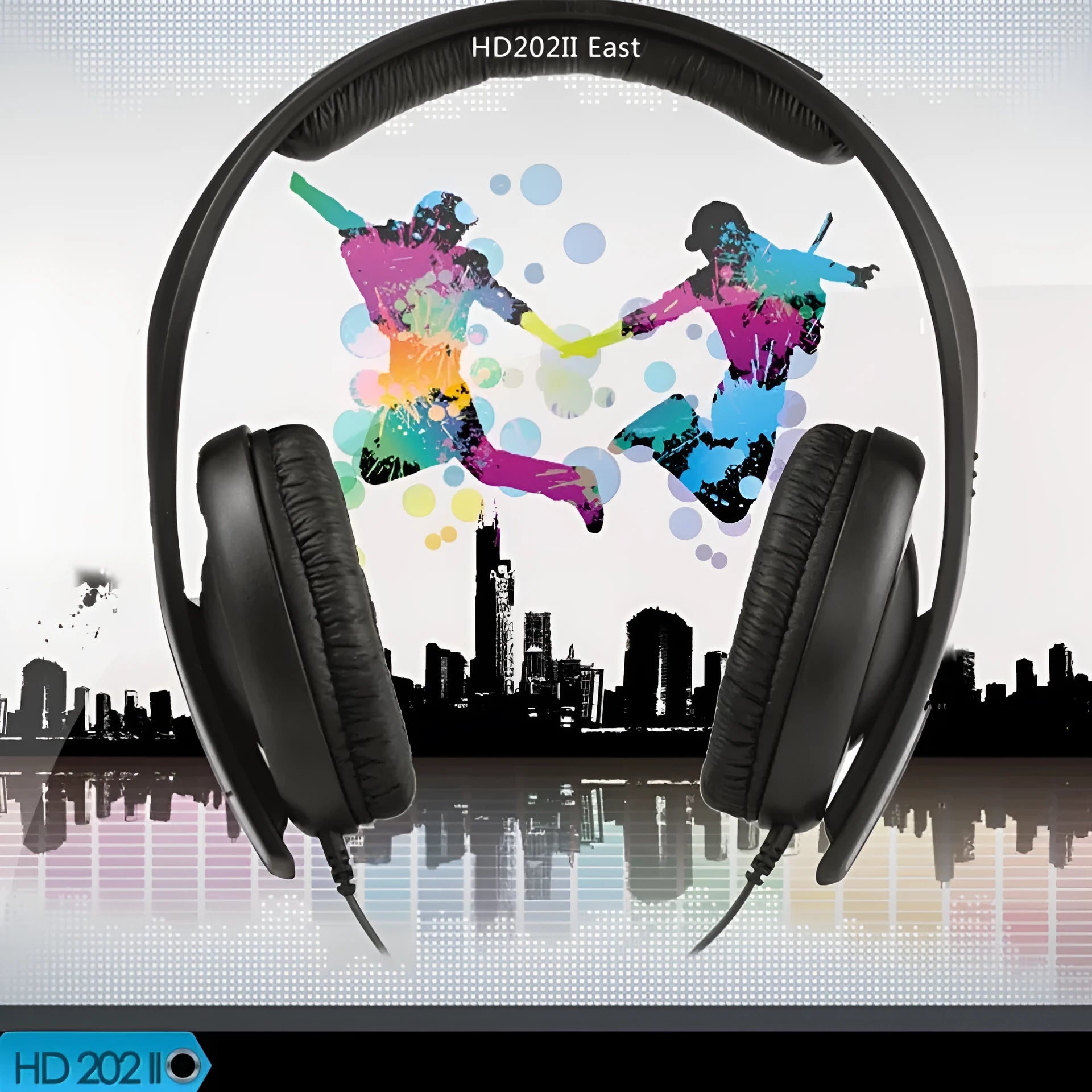Black wired head-mounted monitor headphones with attached microphone and 3.5mm plug on white background