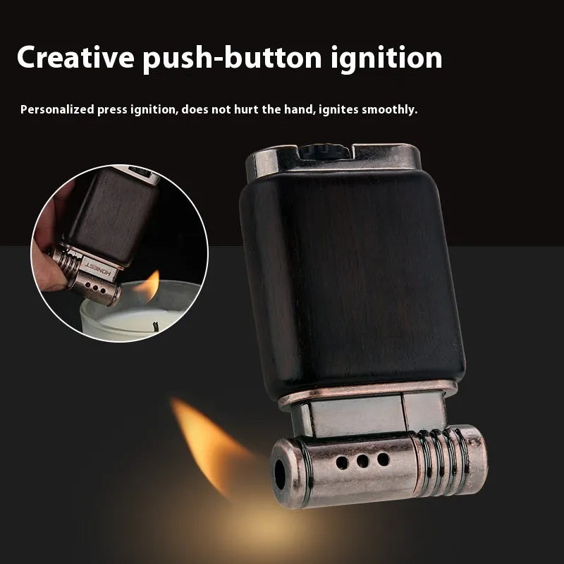 Personality And Creativity Ebony Gas Lighter with black wood finish, metal body, and compact shape