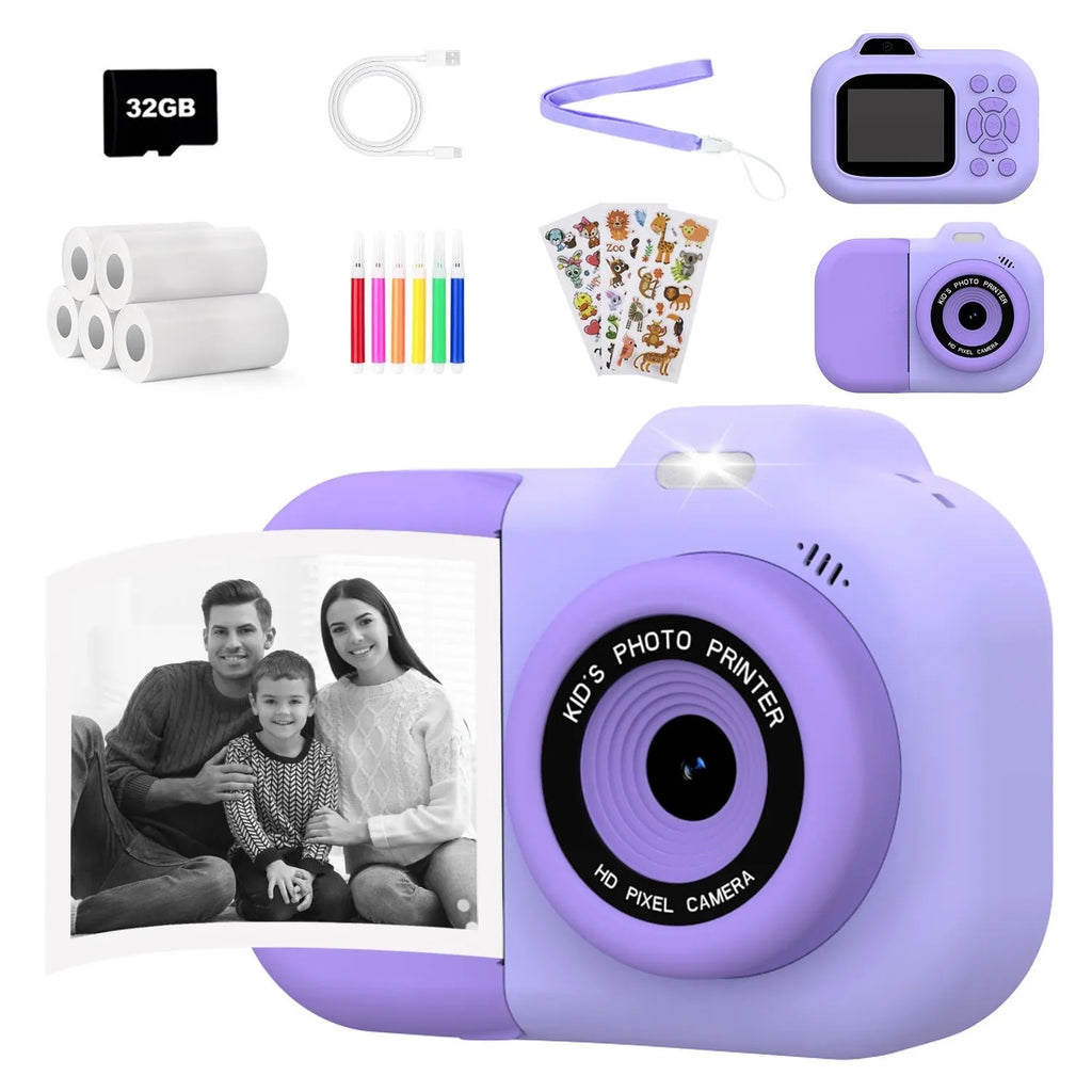 Children's plastic camera toy in blue, pink or purple with video recording and game functions
