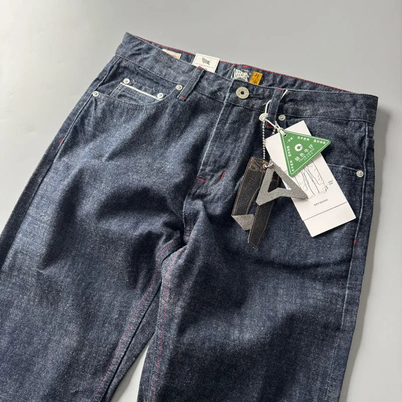 Men's straight leg denim jeans in primary colour with American retro styling