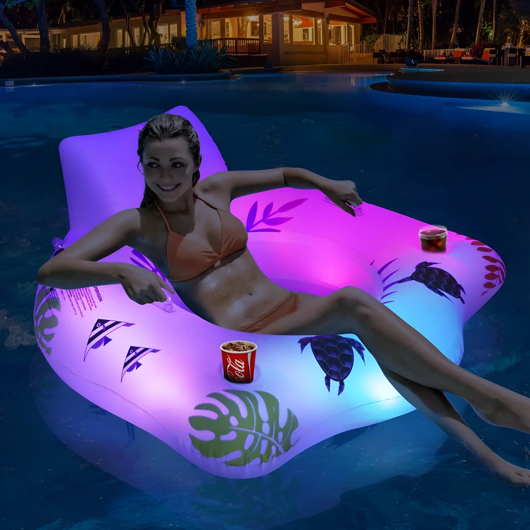 White U-shaped inflatable float with luminous elements for water seating