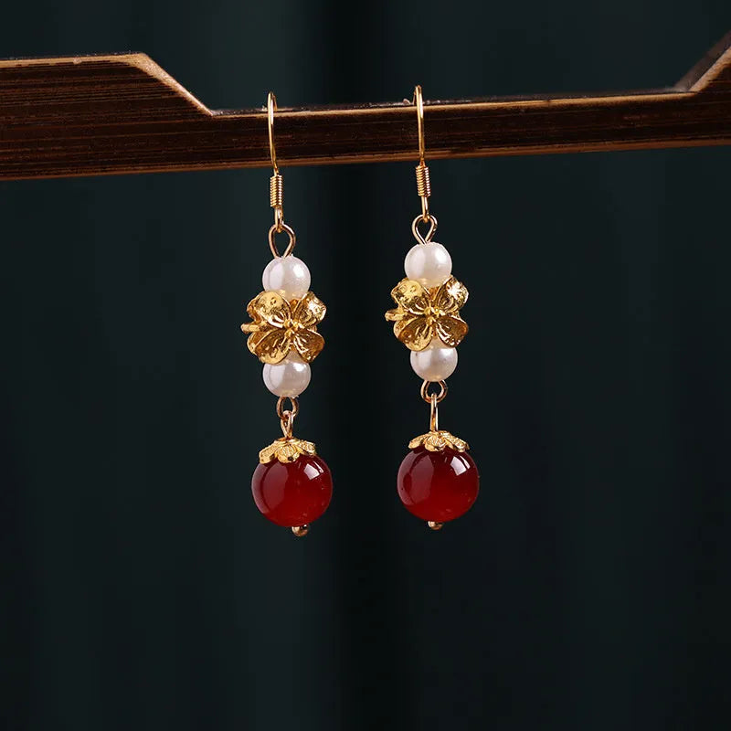 Geometric alloy earrings with vintage Han cheongsam court style design in electroplated finish