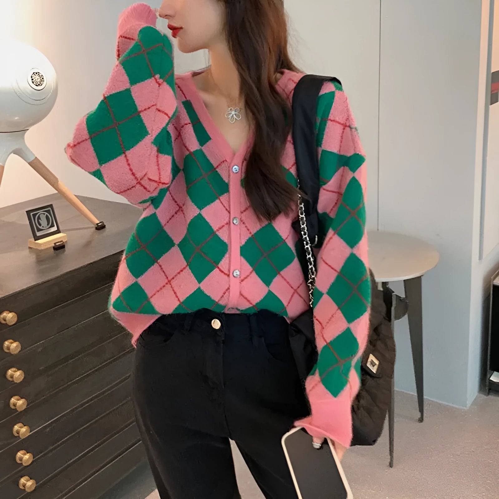 Knitted cardigan in macaron colours with regular sleeves and acrylic fabric construction