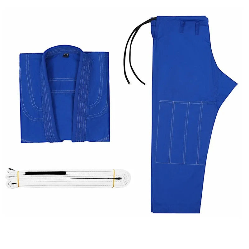 Cotton blend Brazilian Jiu-Jitsu Gi uniform set shown in black, includes jacket and trousers for martial arts training.