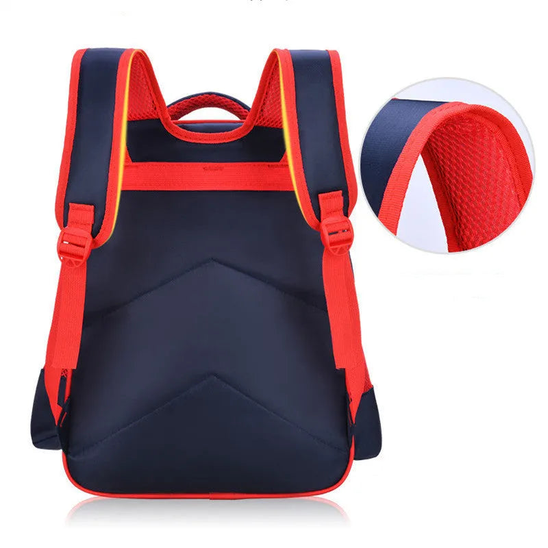 Blue children's nylon backpack with anime cartoon printing measuring 30cm wide