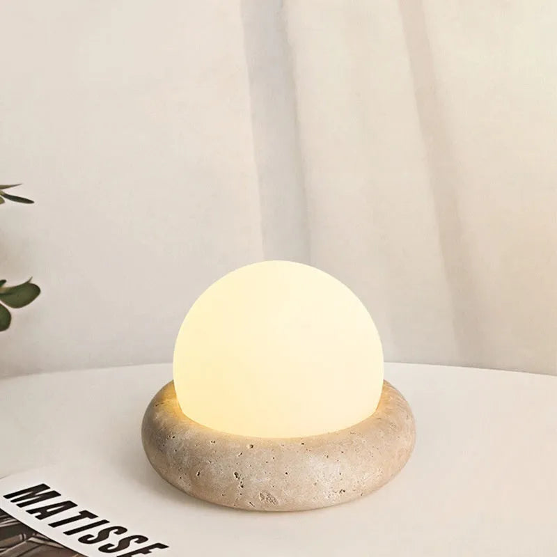 Cream remote control bedside night light with yellow cave stone illumination