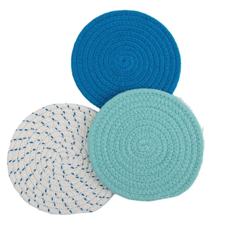 Round cotton cord coaster three-piece set, 18cm diameter, modern simplicity style, available in four colours