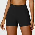 High waist yoga shorts in Advanced Black colour with belly-contracting and peach hip lifting design