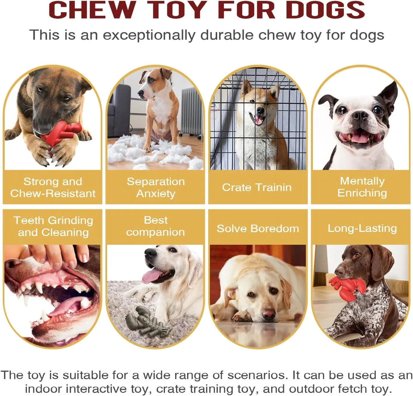 Red nylon dog chew toy for large breed aggressive chewers showing teeth cleaning texture