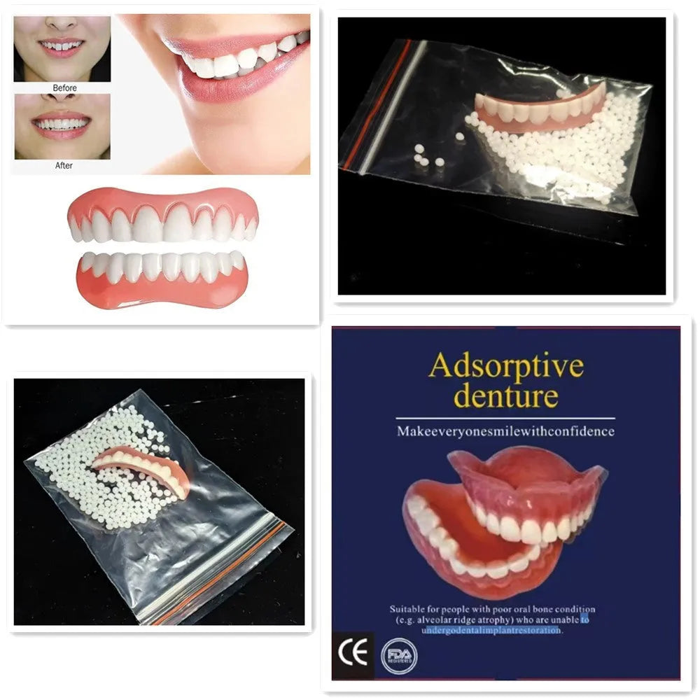 Silicone simulation smile dentures tooth socket in colour box, upper and lower teeth set