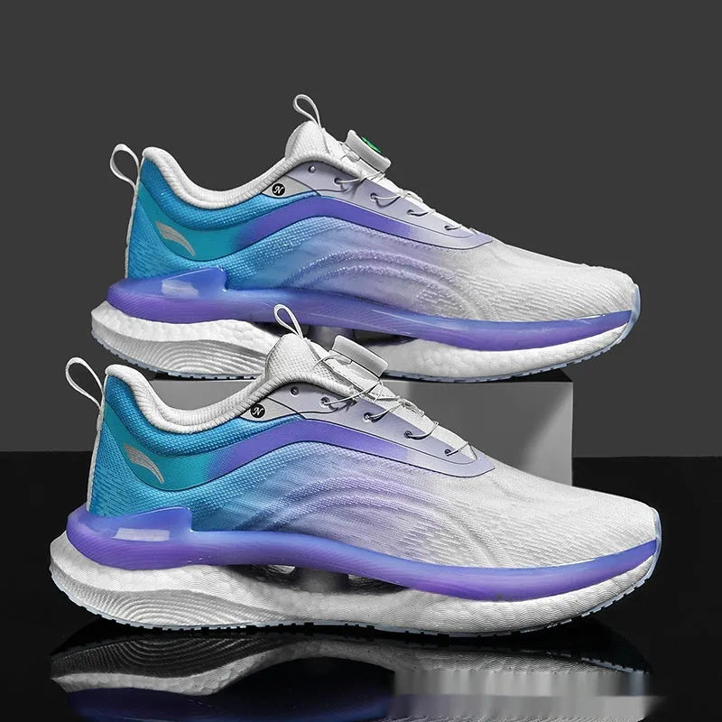 Men's high-top breathable running shoes with popcorn sole and buckle fastening in cotton candy colour