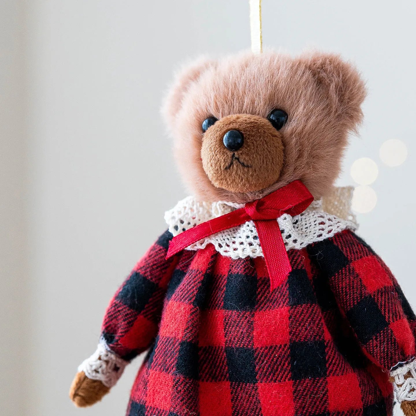 Plush bear doll couple set in cotton cloth with gentleman and princess bear cartoon designs featuring plaid patterns