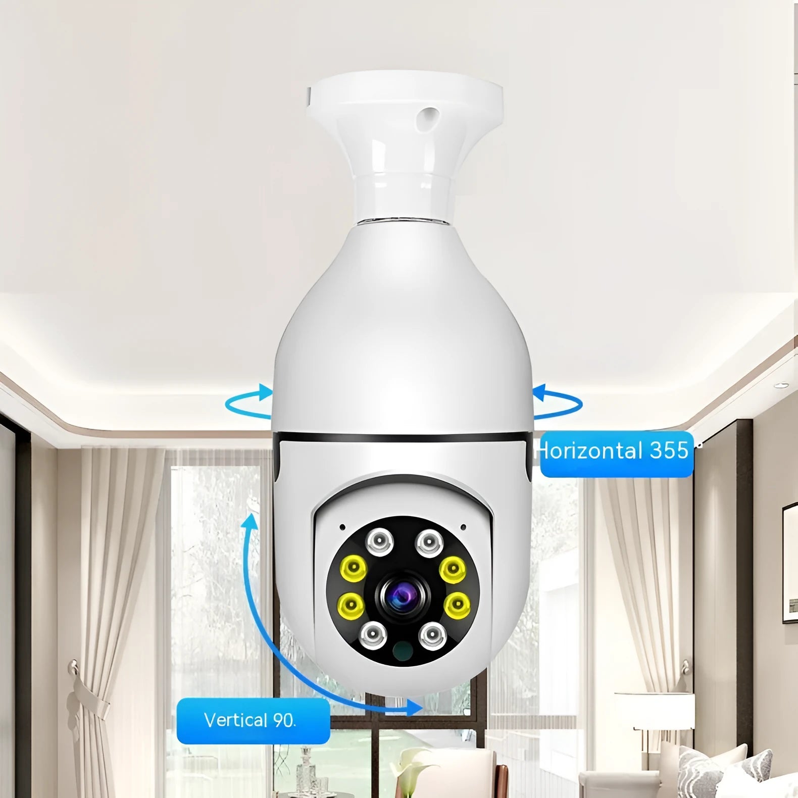 Wireless bulb security camera with 1080p HD video and full colour night vision for discreet monitoring