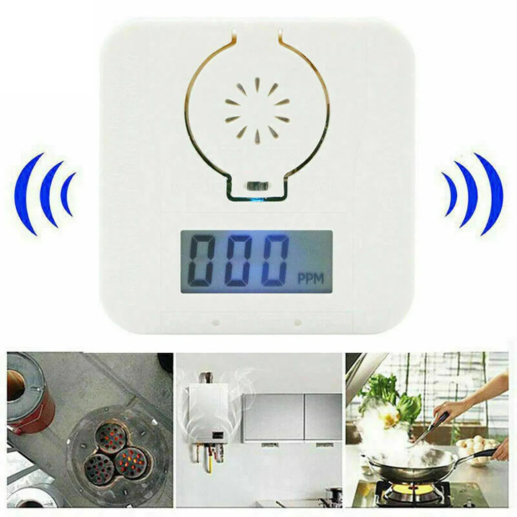 White wireless carbon monoxide alarm with wall mount bracket for home safety