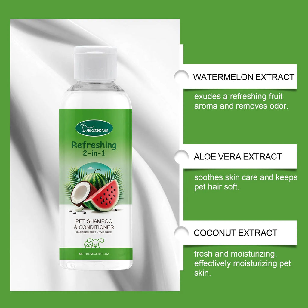 100ml pet 2-in-1 shampoo tube with watermelon and coconut extract for dogs and cats grooming