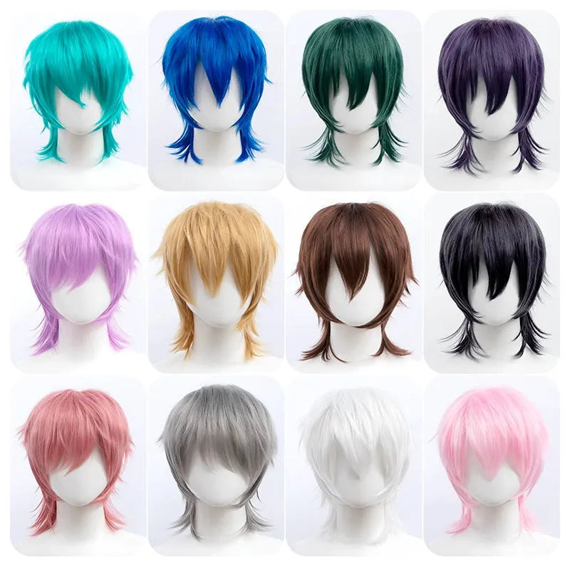 Universal cosplay wig short hair lengthened tail anti-curling for men high temperature fibre
